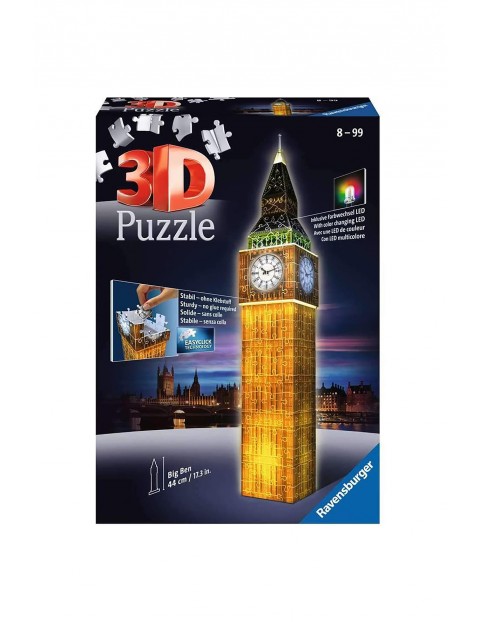 Puzzle 3D Budynki nocą: Big Ben 216 elementów - wiek 10+