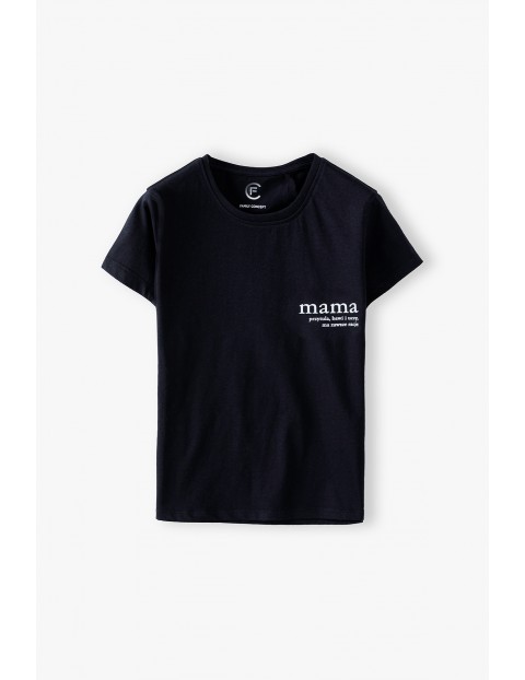 Bawełniany t-shirt damski czarny Mama- ubrania dla rodziny