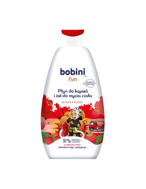 BOBINI Fun Płyn do kąpieli i żel do mycia - o zapachu malin - Wysoka piana 500 ml