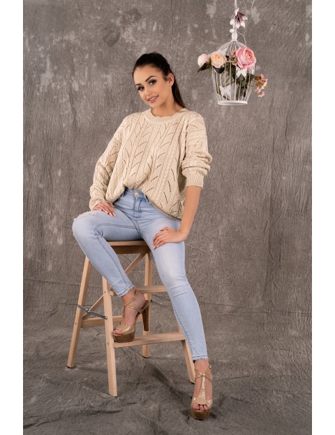 Sweter Merribel  Marynesta Beige o ażurowym splocie - beżowy