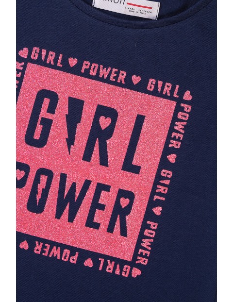 T-shirt dziewczęcy granatowy z napisem Girl power