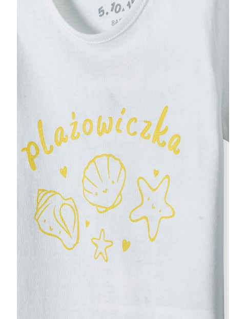 Bawełniany T-shirt dla niemowlaka - biały z napisem Plażowiczka