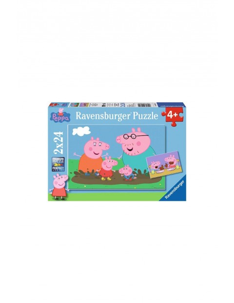 Puzzle Świnka Peppa Zabawa w błocie 2x24 elementów 