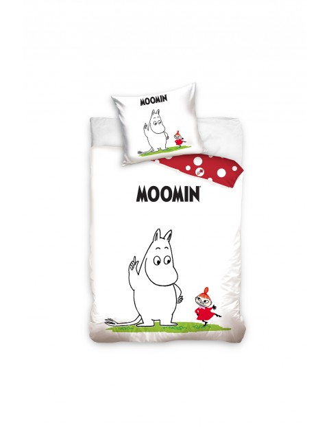 Komplet pościeli bawełnianej Moomins - biała  140x200+70x90 cm  