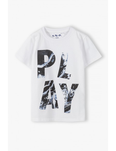 Bawełniany t-shirt chłopięcy w kolorze białym z napisem-Play