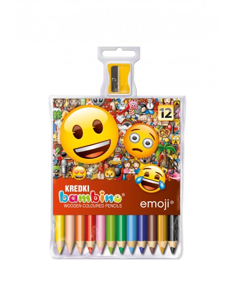 Kredki BAMBINO w oprawie drewnianej 12 kolorów  + temperówka w etui EMOJI