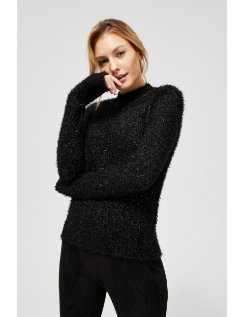Sweter typu Miś z metaliczną nitką - czarny