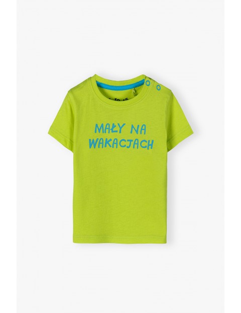 Dzianinowy T-shirt z napisem - Mały na wakacjach