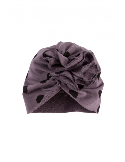 Turban niemowlęcy - czapka szara w grochy