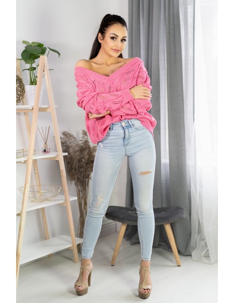 Sweter damski  Merribel  Gloris Pink ażurowy - różowy