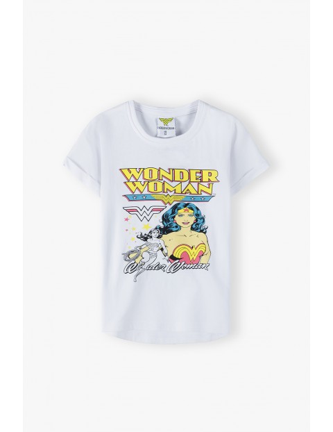 Bawełniany t-shirt dziewczęcy Wonder Woman - biały 