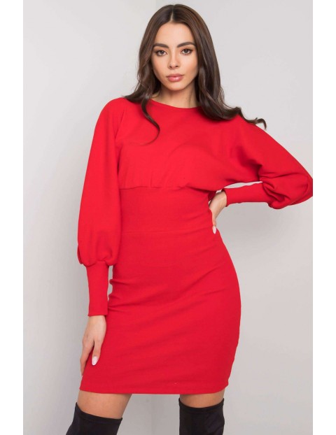 Sukienka z długim rękawem-czerwona