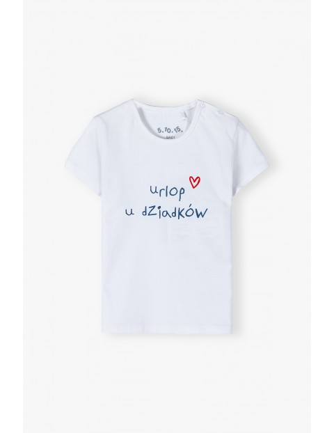 Bawełniany T-shirt z polskim napisem - Urlop u dziadków