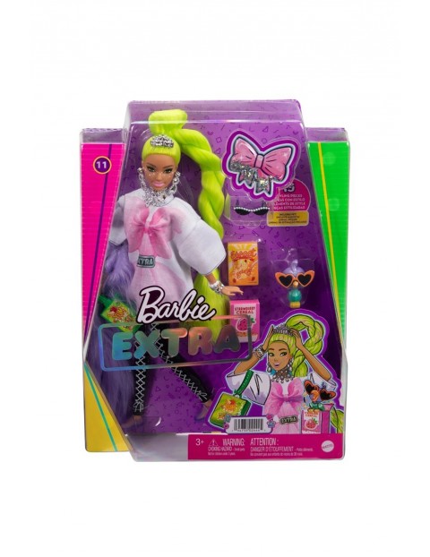 Lalka Barbie Extra  biała tunika / neonowe zielone włosy