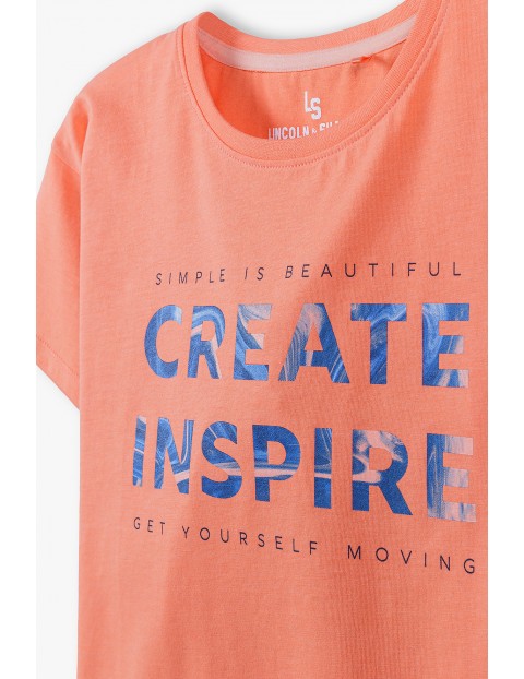 T- shirt dziewczęcy z napisem Create Inspire